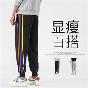 不起球！300克健康布男士4条杠条纹运动裤QT910-批55图片