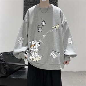 华夫格卫衣圆领卫衣男大码长袖t恤男外套 HW76115-P30加绒款-P40图片