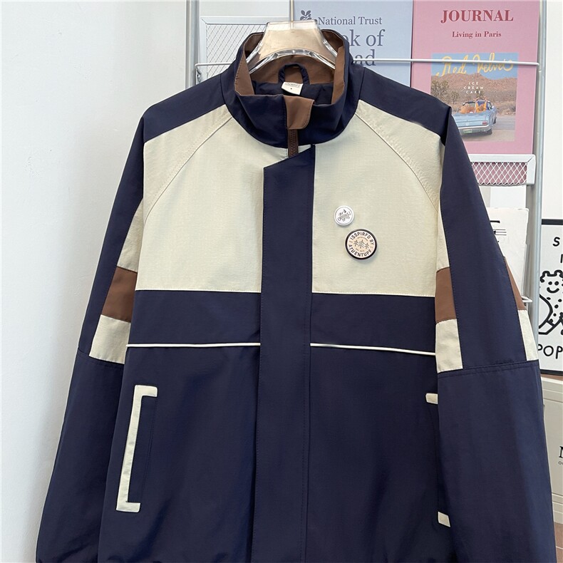 港风秋款男立领夹克衫立领吊牌撞色宽松休闲冲锋衣外套JK0087P82,男装夹克,星座1013-1