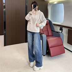 女减龄气质宽松外套牛仔阔腿裤两件套，女装套装/套裙，江南