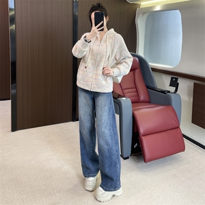女减龄气质宽松外套牛仔阔腿裤两件套图片