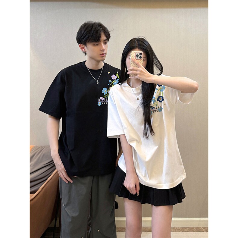 万针全刺绣解构设计260克重磅双纱纯棉高品质美式高街短袖T恤特39,男装T恤,电商A486