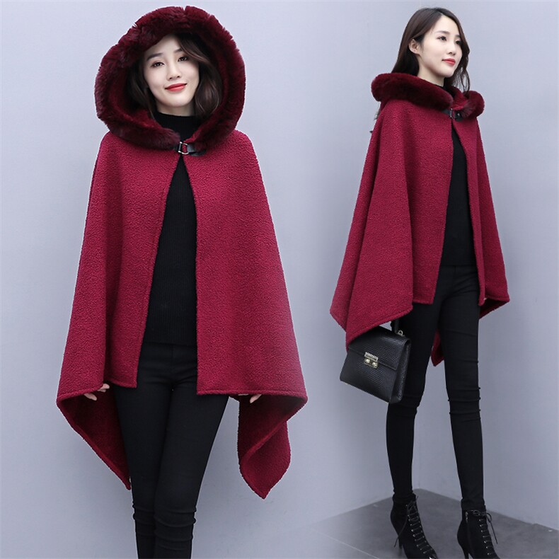 芷墨服饰冬装新款时尚加毛加厚针织斗篷外套女,女装毛呢外套,芷墨服饰