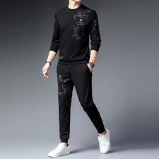 运动服套装男春秋季宽松休闲潮牌圆领印花卫衣高端中年男士两件套，男装休闲套装，电商B212（原钱塘6029）