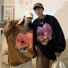 情侣装秋装发泡印花爱心情侣卫衣外套宽松上衣G1020P58男，女装短外套，电商A339