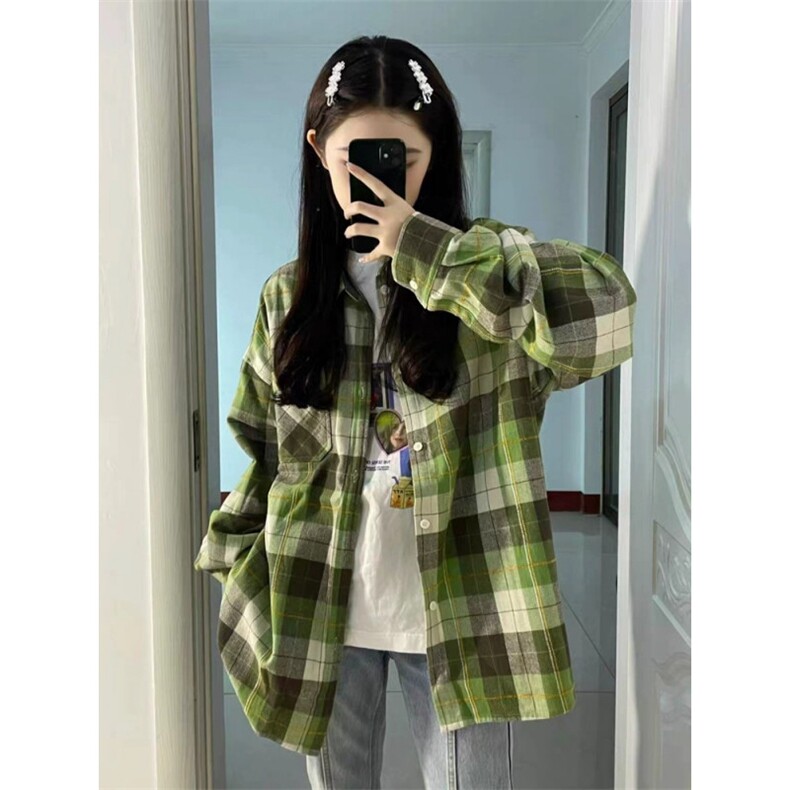 TC776-P45森系男女款格子衬衫美式复古绿色格纹上衣宽松显瘦,男装衬衫,星座617A-2