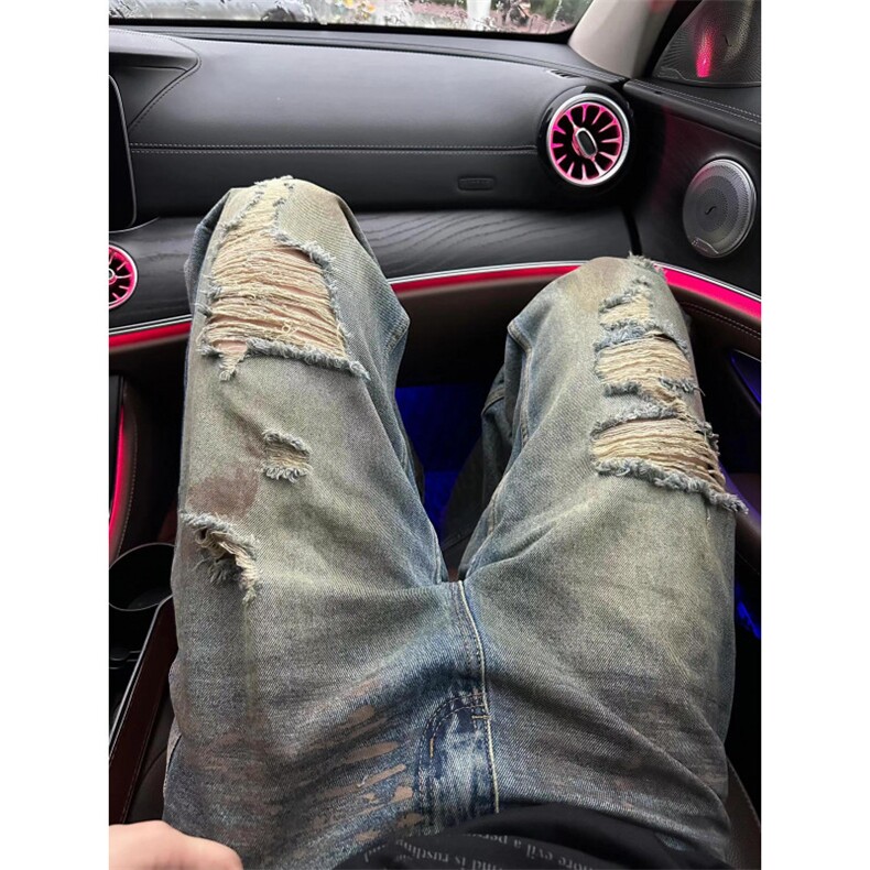 【网图】美式高街复古破洞牛仔裤男潮牌痞帅炸街裤子NZ010WW特P55,男装牛仔裤,星座1007（原301D）