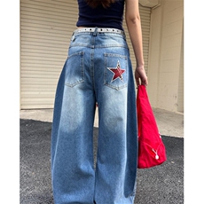 复古绿色格子多口袋工装裤女夏季时尚百搭宽松阔腿七分裤N17，男装牛仔裤，星座1116A（原606A-3）
