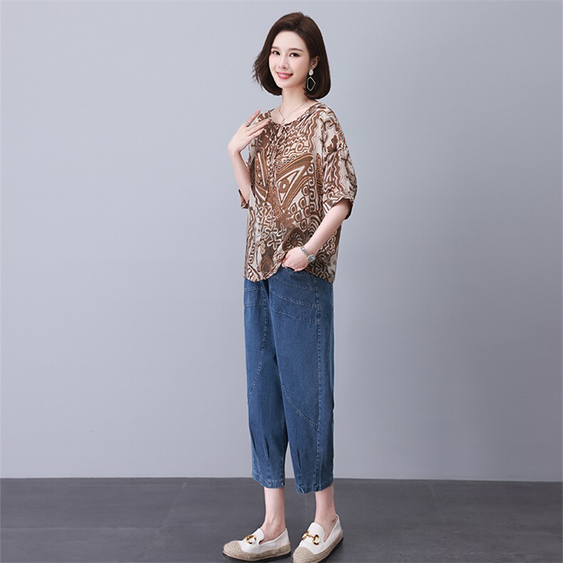 时尚休闲印花系绳套装宽松显瘦百搭两件套,女装套装/套裙,叶笙衣