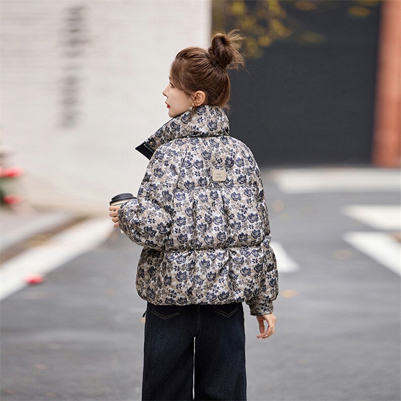 短款羽绒服女2024冬季新款小个子高端洋气设计感欧货碎花厚面包服,女装羽绒服,艾尚靓装