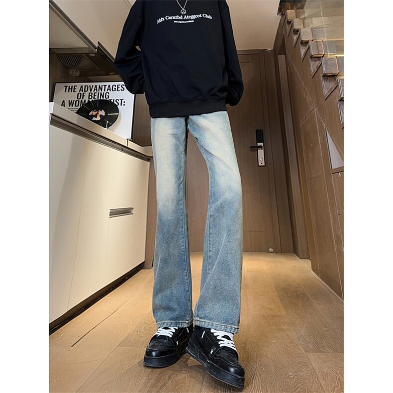 现货主推渐变复古蓝微喇直筒松紧腰休闲牛仔裤男女K5809-P50控69,男装牛仔裤,星座205