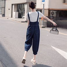Lusam阔腿牛仔吊带裤女2025夏季新款韩版宽松小个子背带裤两件套，女装套装/套裙，慧尚依恋