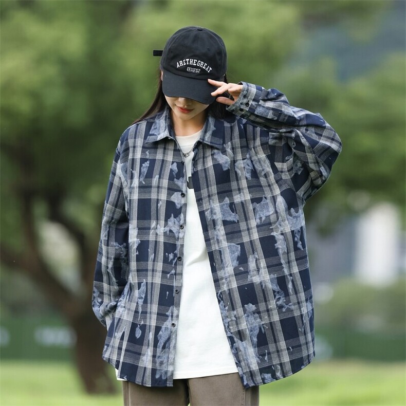 25年春季格子衬衫长袖大码宽松落肩现货DS-C323-1-2370-特批35,男装衬衫,电商C323-1