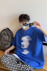 新款男士宽松港风人脸抽象印花大码T恤A071-5520-P28，男装T恤，电商A071