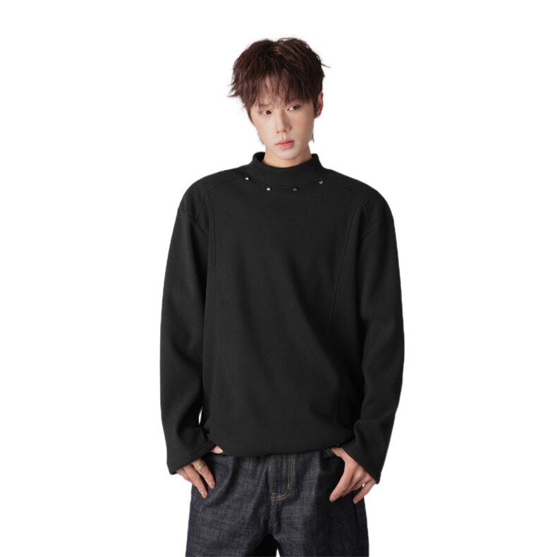 高质量钉扣装饰长袖T恤黑色白色M到3XLXZ212-QWT324-P42，男装T恤，星座212