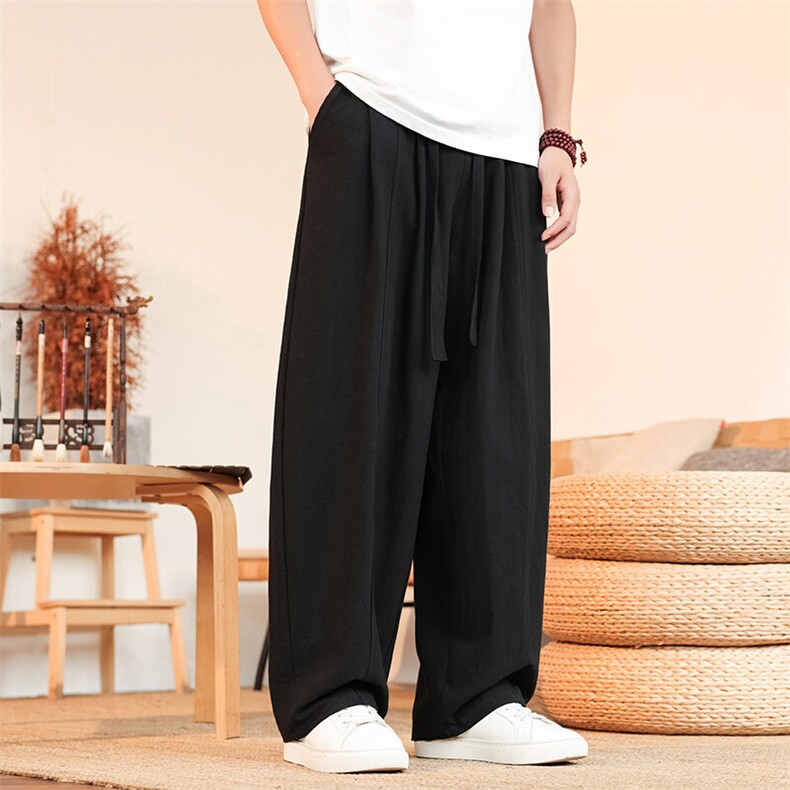 8XL-M亚麻弯刀裤直筒阔腿裤子男夏季宽松大码运动灯笼裤KZ068P60,男装休闲裤,电商B312