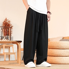 8XL-M亚麻弯刀裤直筒阔腿裤子男夏季宽松大码运动灯笼裤KZ068P60，男装休闲裤，电商B312