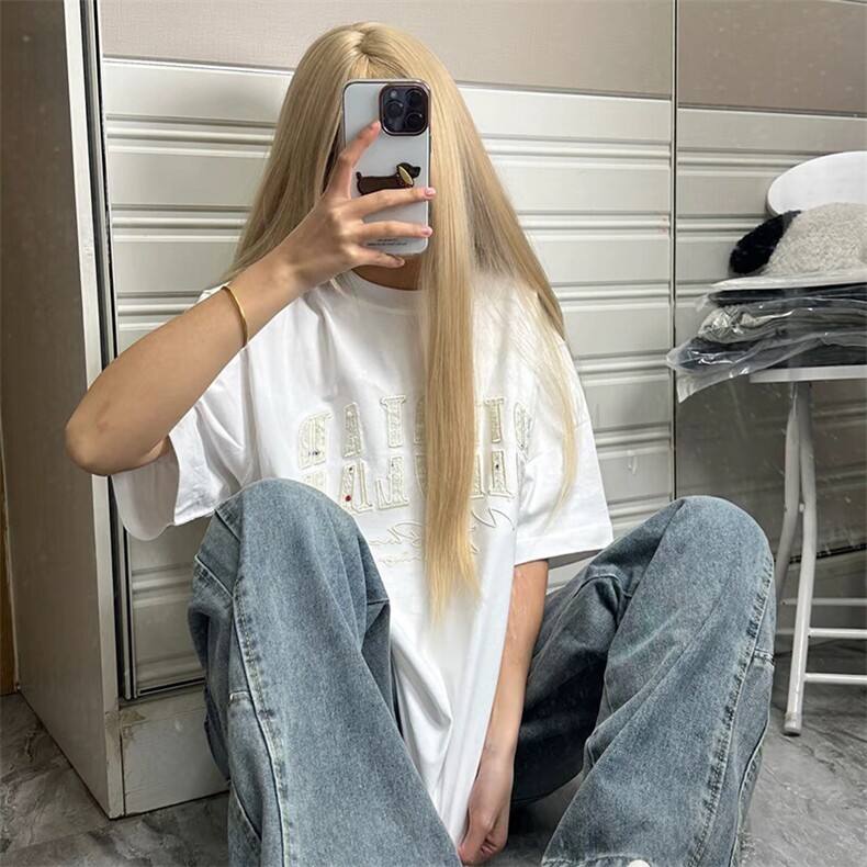 万针全刺绣工艺抖音得物高品质260克重磅纯棉双纱美式高街短袖T恤,男装T恤,电商A486-1