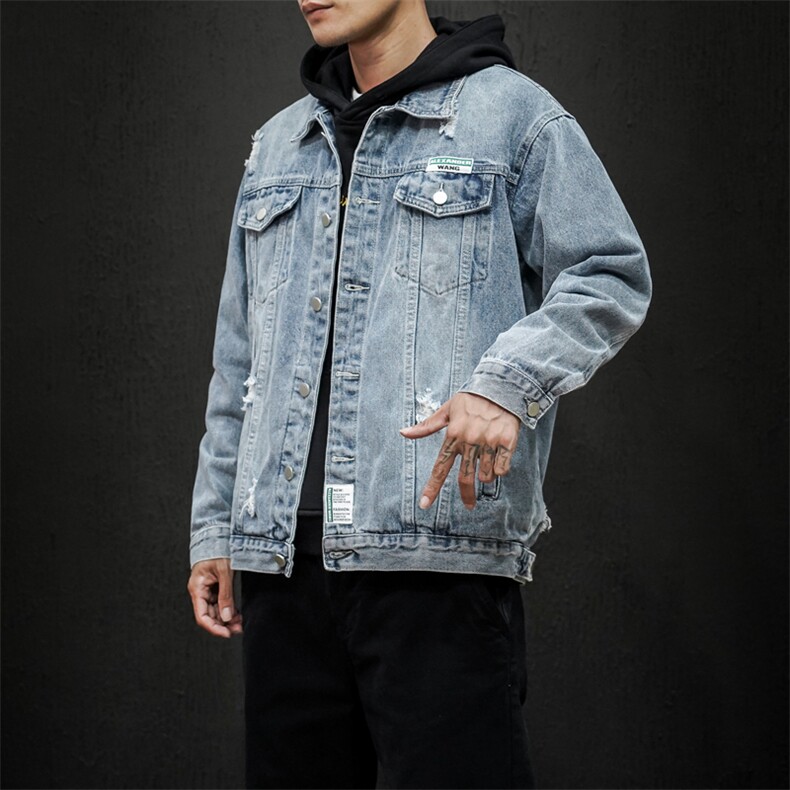 jk820-p85-限价128黑墙牛仔夹克肥仔秋款量足印花大码图片