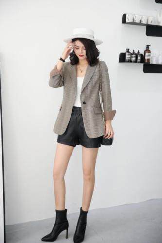 春季新款休闲一粒扣格子小西装，女装西装，名怡