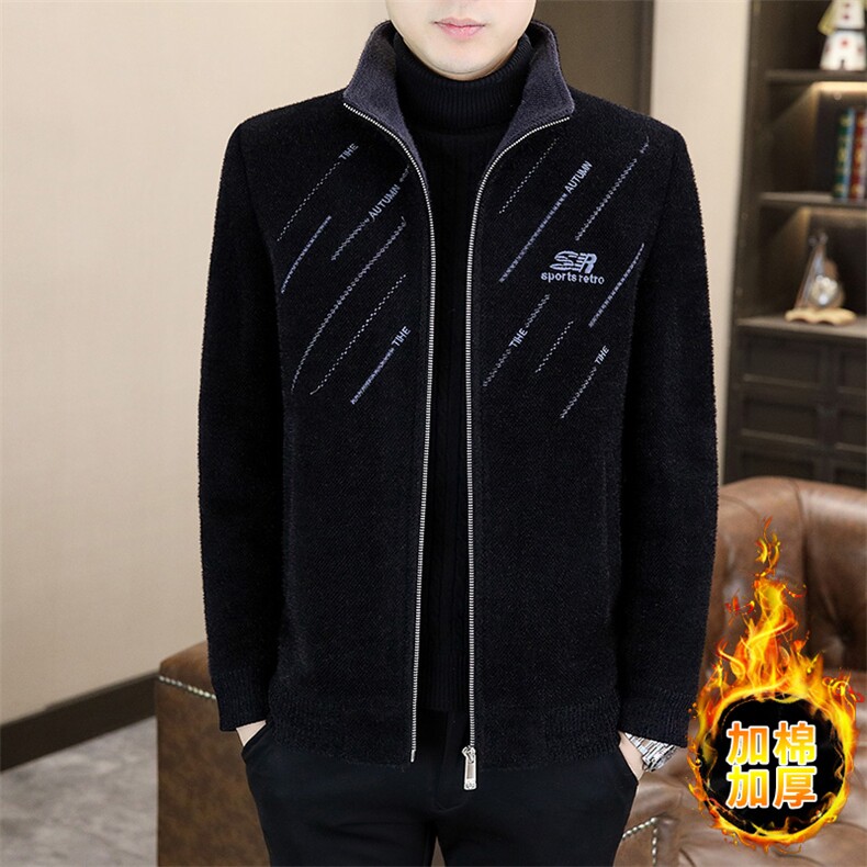 加棉加厚立领雪尼尔夹克型男商务休闲青年外套男D81-P145图片