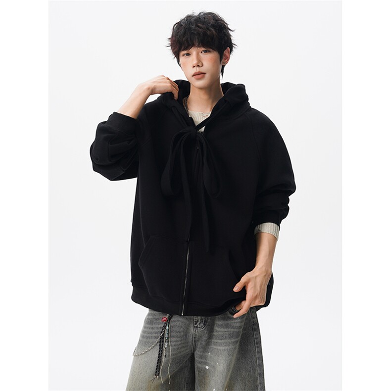 8XL-M朝牌情侣美式绑带设计连帽卫衣宽松开衫外套男女WY35P58,女装短外套,电商D206-1