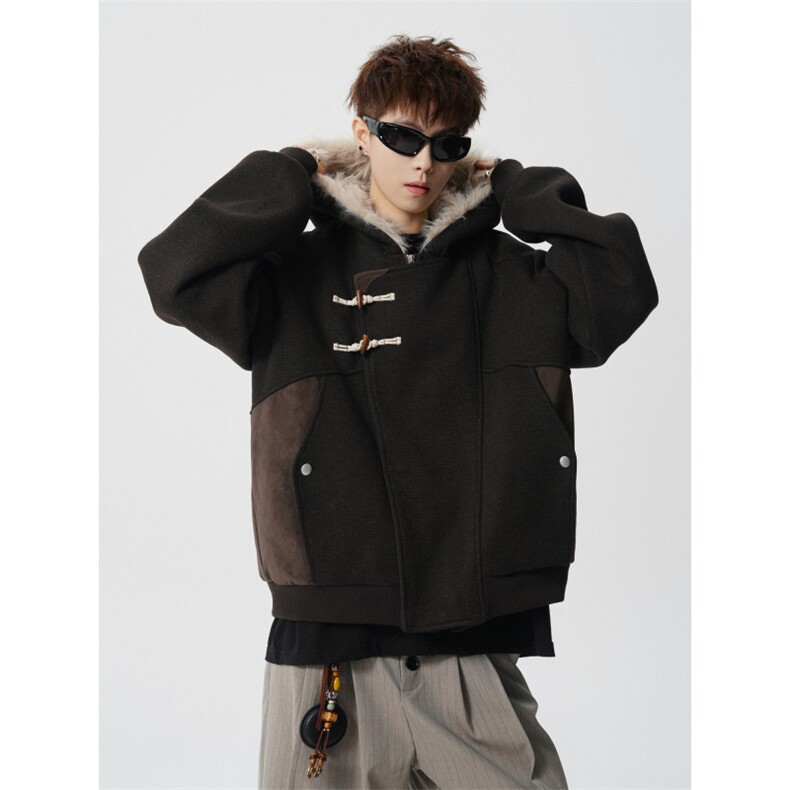 706-LK8732-P158现货冬季软糯牛角斜门襟牛角扣毛呢棉服外套,男装棉衣,星座706