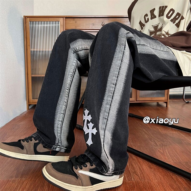 XZ616秋季新款克罗心渐变牛仔裤拖地长裤TY406P55控68,男装牛仔裤,星座512A（原616）