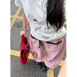 美式街头条纹弯刀裤女2025超火夏装街头撞色腰头拼接 KB3048图片