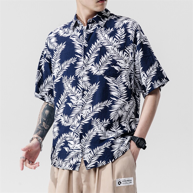 2021夏季新日系大码男无影墙沙滩情侣休闲短袖印花衬衫C3035-P35,男装衬衫,电商A001