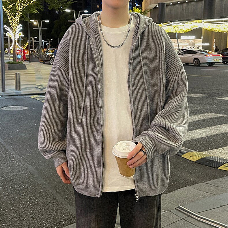 纯色简约毛衣男士秋冬季新款宽松休闲cleanfit针织衫开衫连帽外套,男装针织衫/毛衣,星座410-7