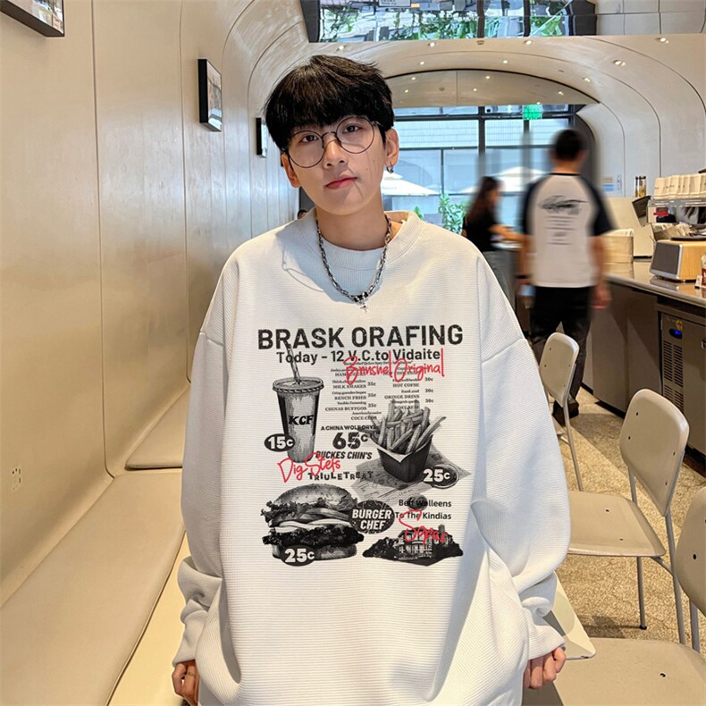 华夫格！华夫格上衣男圆领华夫格卫衣男大码长袖t恤男HY235-特P23,男装T恤,电商B367