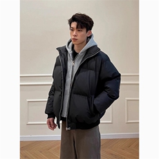 现货高品质重磅工艺美式高街假两件PU皮棉衣男女加厚棉服外套，男装棉衣，电商A486-1