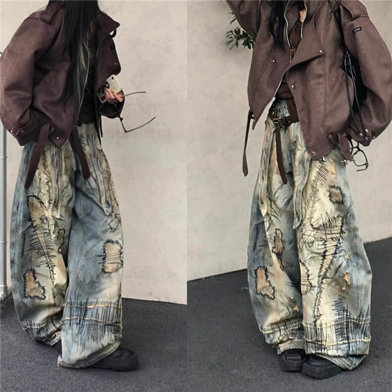 W10143-P98网图现货重磅高街设计乱针刺绣弯刀牛仔裤潮流日系，男装牛仔裤，星座1608-2