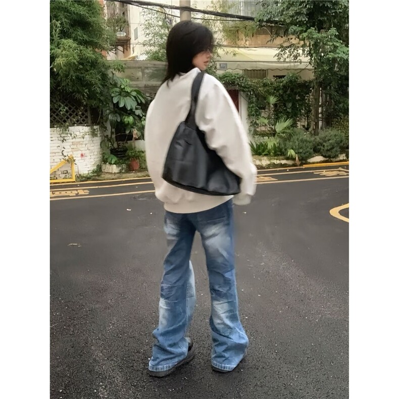 假两件卫衣男秋冬校园风拼接设计感长袖外套复古小众简约情侣上衣,男装Polo衫,电商B323A