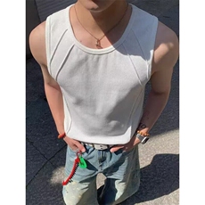 运动健身背心男款潮流痞帅坎肩夏季美式复古螺纹打底无袖男士t恤，男装背心/马甲，星座506A