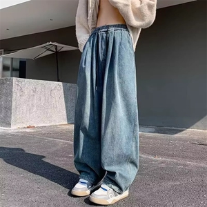 美式高街复古水洗做旧牛仔宽松阔腿情侣长裤 KZ45K2232--TP45图片