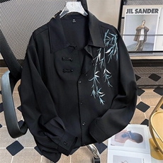 DC512-P45新中式风盘扣刺绣长袖衬衫男设计感高级唐装衬衣春，男装衬衫，星座603-2