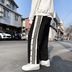新款男生ins港风阔腿条纹运动长裤潮流宽松直筒九分K354-P28，男装休闲裤，星座512-2