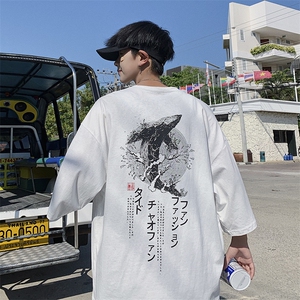 男士in复古原宿风情侣短袖t恤潮流五分半袖上衣打底衫DT图片