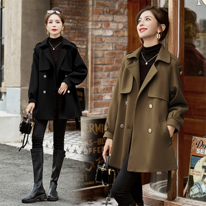 时尚显瘦红色毛呢外套女 气质百搭中长款大衣 优雅修身腰带设计图片