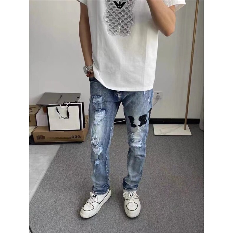 高街贴标刺绣破洞牛仔裤男装同款学搭潮流NTG77，男装牛仔裤，星座208-5