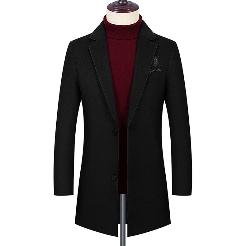 新款50%毛呢中长款风衣男秋冬绣花大码外套毛呢大衣男1961-P170，男装毛呢大衣，星座217-4