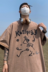 重磅240克水洗T恤XY5100-TP35控48港风个性拉浆印花宽松上衣男，男装T恤，电商A102-1