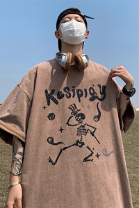 重磅240克水洗T恤 XY5100-TP35 控48 港风个性拉浆印花宽松上衣男图片
