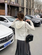 时尚优雅女士羊毛连帽拉链开衫百搭显瘦气质外套，女装羊毛衫，圣旺供货