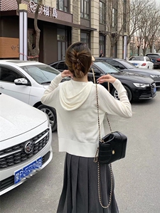 时尚优雅女士羊毛连帽拉链开衫 百搭显瘦气质外套图片