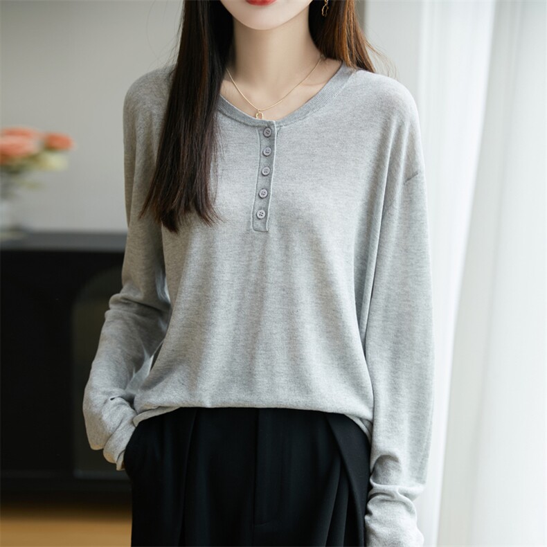 薄款圆领莱赛尔天丝长袖T恤防晒衣女2025夏纯色休闲空调罩衫上衣,女装T恤,东远绒业