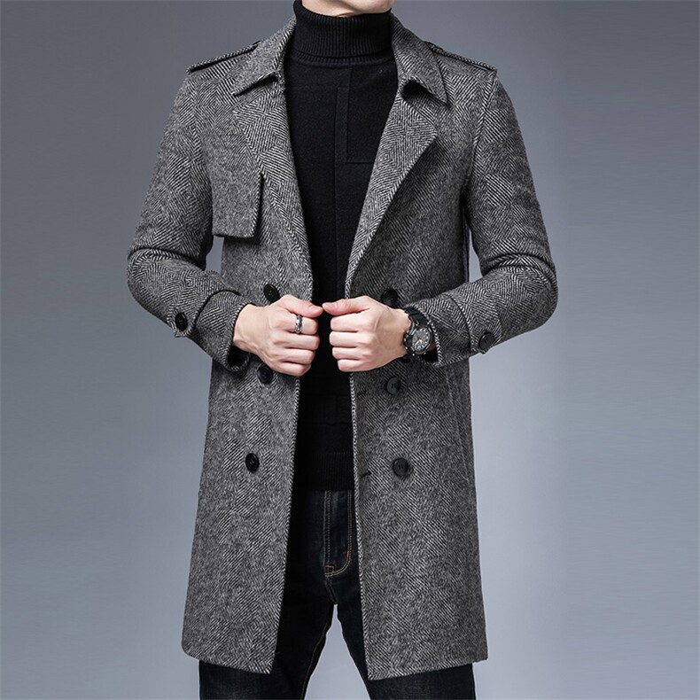 KCN980-1秋冬男士修身毛呢外套中长款羊毛呢子大衣风衣P390，男装风衣，电商B360