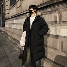 抖音得物港风长款棉服男女款长款毛领连帽棉服加厚保暖D017-P125，男装棉衣，星座717